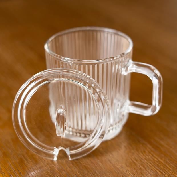 Ribbed Borosilicate Glass Mug With Lid
