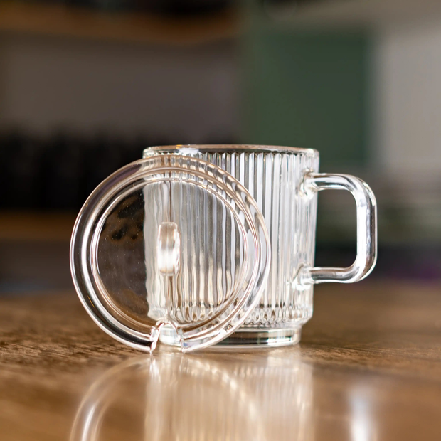 Ribbed Borosilicate Glass Mug With Lid