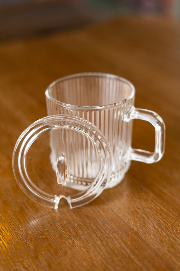 Ribbed Borosilicate Glass Mug With Lid