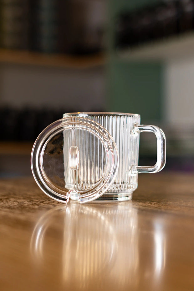 Ribbed Borosilicate Glass Mug With Lid